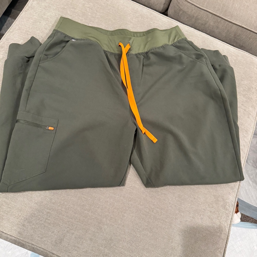 Figs Women's Olive Joggers with Orange Drawstring